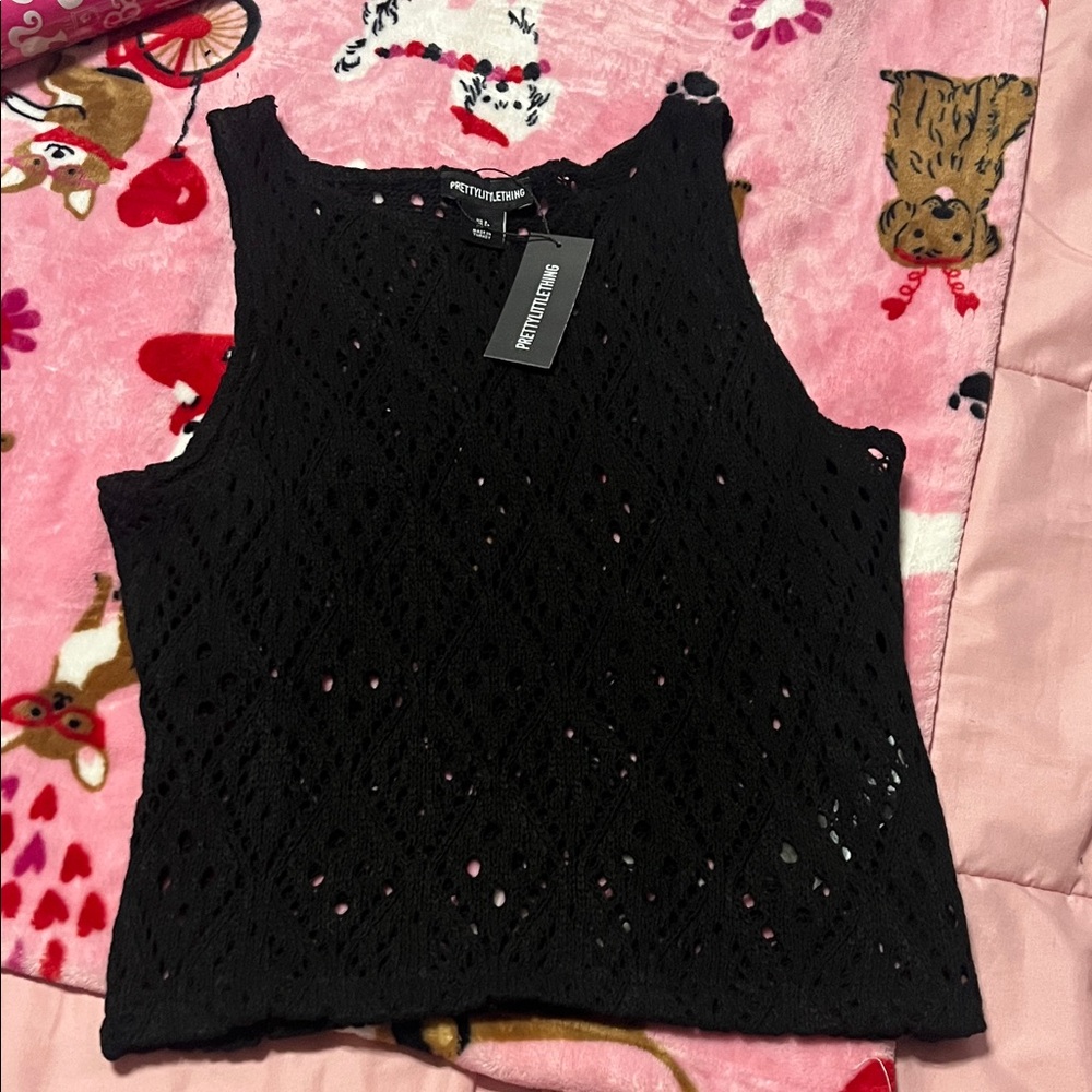 PrettyLittleThing Black Crochet Tank Top